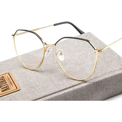 Anti Blue Light Glasses Transparent Glasses Frames Women Retro Optical Eyeglasses Female Fashion Irregular Metal Myopia Eyewear