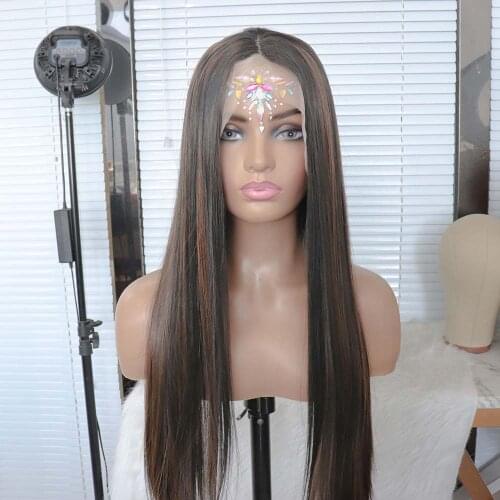 Long Straight Highlight Wig Middle Part Lace Wigs for Women Heat Resistant Synthetic Lace Wigs Daily Party Heat Resistant Fibre