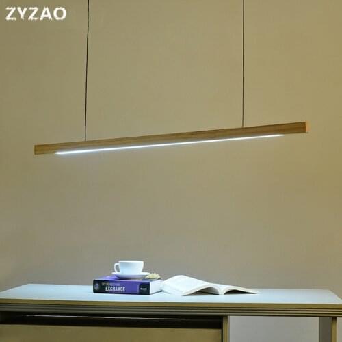 Modern Restaurant Solid Wood Strip LED Pendant Lights Nordic Simple Log Strip Pendant Lamp Dining Room Bar Kitchen Hanging Lamps