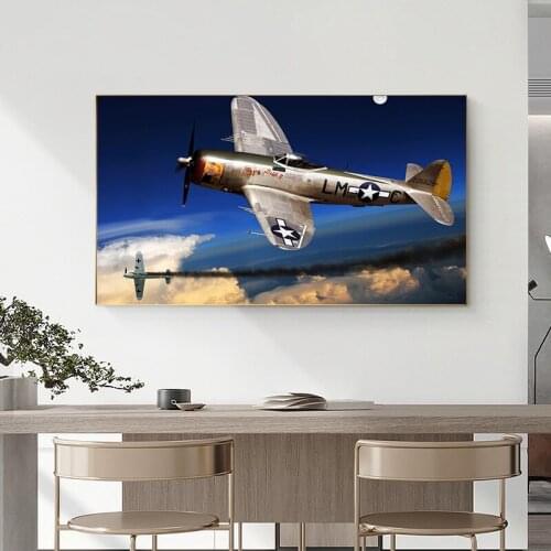 Retro Fighter Combat Aircraft Posters and Prints Canvas Painting Wall Art Prints Wall Pictures Living Room Home Cuadros Decor
