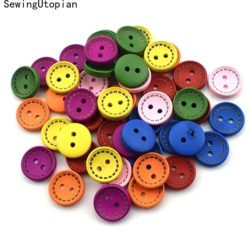 100PCS 2 Hole Mixed Round Dot Wooden Buttons Flatback Cabochon Scrapbooking Crafts Wood Knopf Bouton Decor Diy Accessories