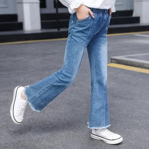 Qunq Fashion Girls Boot Cut Jeans 2021 New Spring Fall Kids Denim Pants for Girls 3-12 Year Toddler Teens Children Trousers