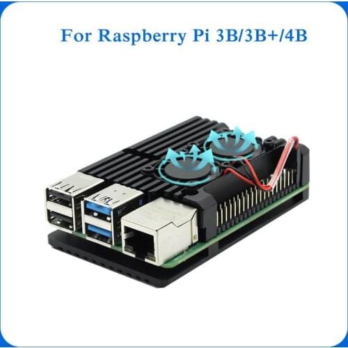Dual Fans Raspberry Pi 4 Model B/3B+/3B 4 Color Aluminum Metal Case with Super Two Cooling Fan +Heat Sinks for Raspberry Pi 4/3