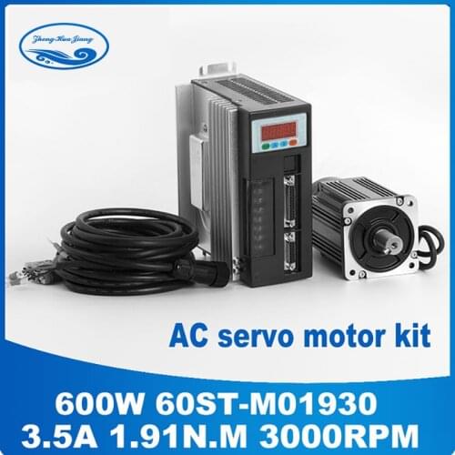 60ST-M01930 600W AC servo motor cnc 0.6KW 3.5A 1.91N.M 3000RPM WITH SERVO DRIVER + 3m Servo Cable + Servo Connector