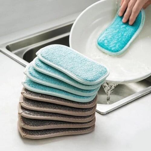 1PC 2PCS Multifunctional Home Dish Brush Super Absorbent Microfiber Scouring Pad Double-sided Antibacterial Sponge Dish Cloth