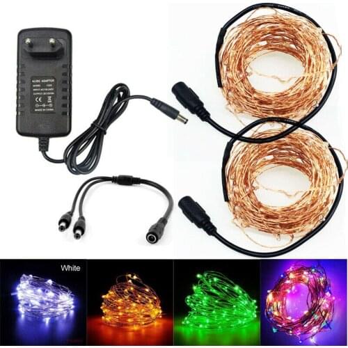 DC 12V LED Copper wire String Lights 5m-100m Decoration street Outdoor Christmas Fairy Lights +Power Adapter+switch