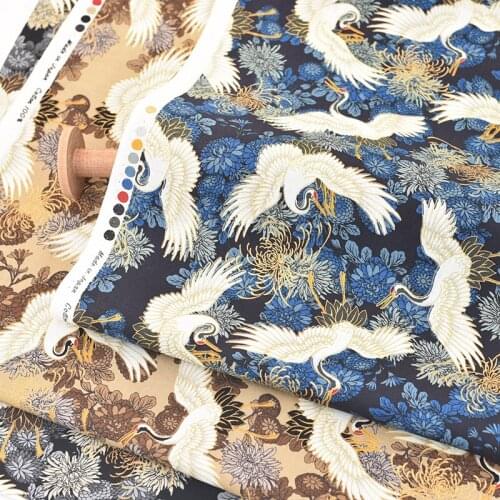 50*150cm Japanese Style Crane Printing Fabric Bronzing Gold Crane Sewing Fabric For Diy Patchwork Bag Clothing Kimono Material