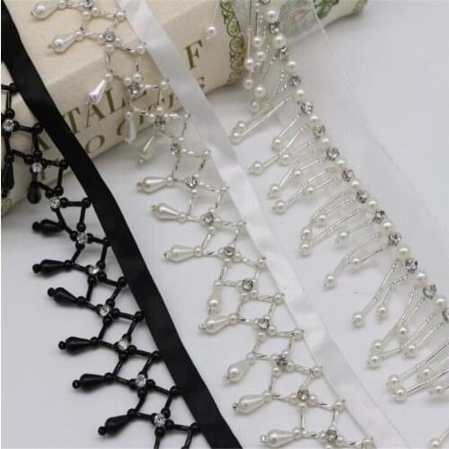 Heavy mesh gauze beaded beaded handmade pearl tassel lace accessories DIY headdress wedding dress splicing material
