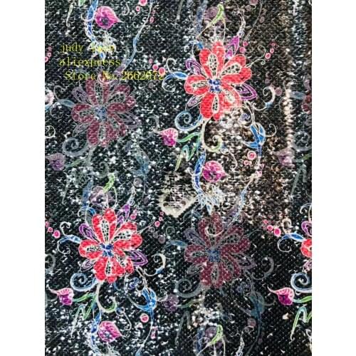Stock 5yards/bag Embroidered sequined color printed fashion fabric for wedding and holiday dresses JC77
