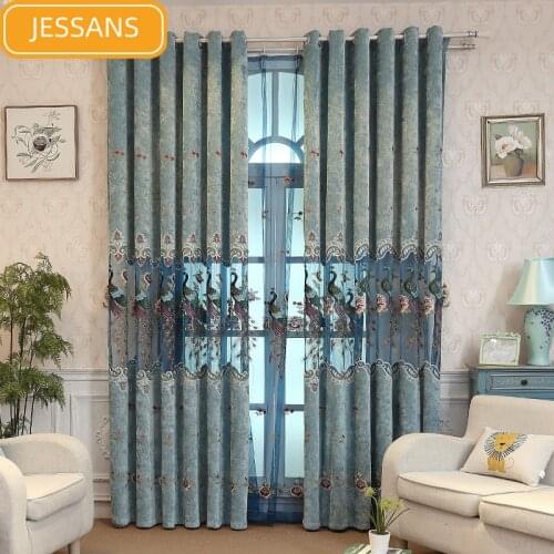 High-end Luxury European-style Cashmere Embroidered Curtains Hollow Embroidery Curtains for Living Room Bedroom Gauze Curtains