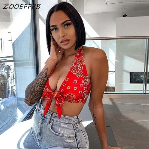 ZOOEFFBB Sexy Bandana Bandage Sleeveless Crop Top Tank for 2021 Fashion Women Casual Summer Clothes Backless Vacation Outfits