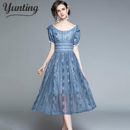 Women Summer Elegant Lace Dress Festa High Quality Wedding Party Robe Femme Designer Vestidos