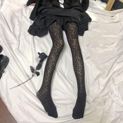 Summer Womens Sexy Vintage Style Leopard Print Wild Tights Lolita Thin Hottie Elegance Black Nylon Pantyhose Fashion Hosiery