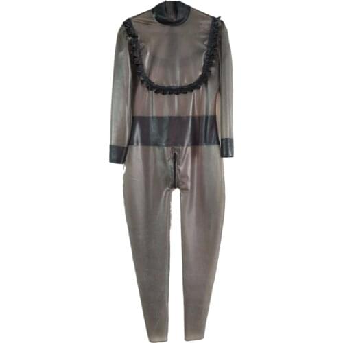 Back zipper to navel design womens latex catsuit what is made of flexible and natural latex materials