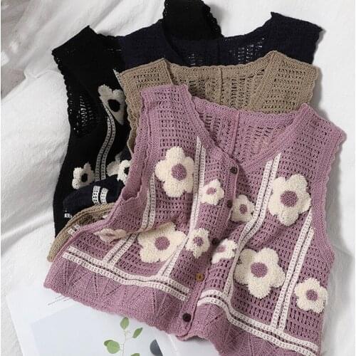 Spring Autumn Women Sweater Vest Crop Top Female Sleeveless Vintage Knit Button Vest Korean Style Jumpers Cardigan Streetwear