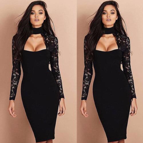 Women Ladies Dress Clothing Bandage Bodycon Slim Long Sleeve Lace Party Sexy Pencil Dresses Women