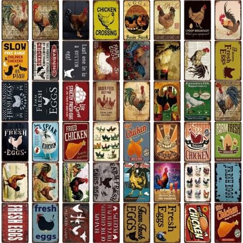 [ Kelly66 ] Farm Fresh Eggs Warning Fried Chickens Tin Vintage Wall Art Decor Iron Painting Sign DG-103 20X30 CM