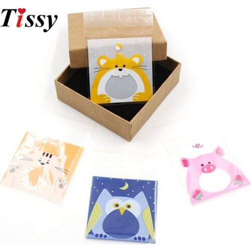 100PCS/Bag 7X7CM 4Types Cute Cartoon Animal Cookie&Candy Self-Adhesive Plastic Bags DIY Biscuits Snack Baking Package Supplies