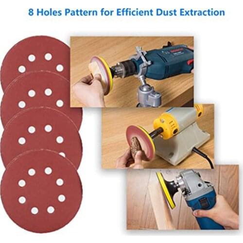 100pcs 5Inch 125mm Round Sandpaper Eight Hole Disk Sand Sheets Grit 40-2000 Hook and Loop Sanding Disc Polish 8 Holes