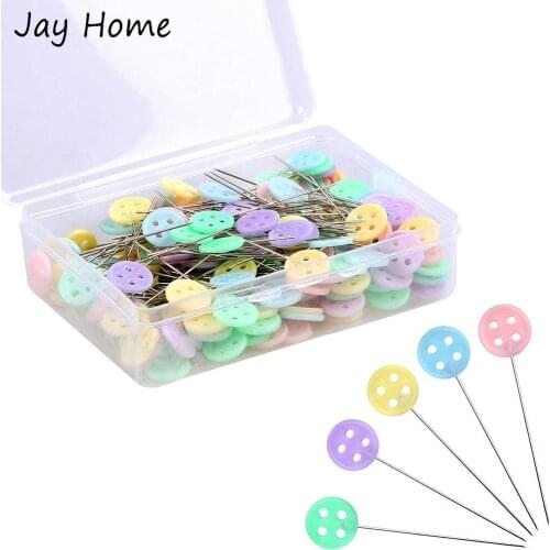 100Pcs Button Head Straight Pin Sewing Pins for Fabric Quilting Multicolor Flat Heads Straight Pins DIY Craft Sewing Accessories