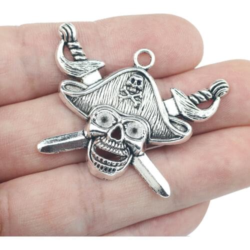 5Pcs 45*34mm Antique Silver Color Pirate Skeleton Charms For DIY Jewelry Making Vintage Pendant Accessories Handcraft Wholesale