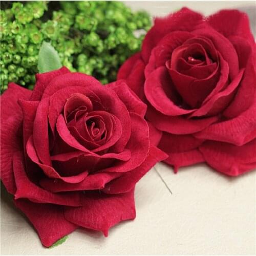 6Pcs 10*10cm Velvet large red/pink roses simulation fake flowers decorative headdress diy handmade wedding accessories A1389