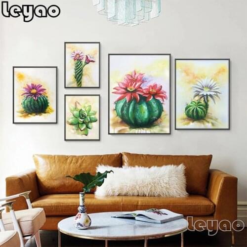 Watercolor Plants Cactus Flower 5D Diamond Embroidery Full Drill Diy Diamond Ppainting Mosaic Cross Stitch Home Decor Wall Art