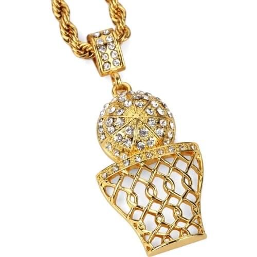 American Street Style Basketball Necklaces for Men Jewelry 2017 New Brand 29.5in Golden Colour Golden Plated Pendant Rope Chain