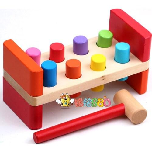 Free shipping 8-hole wooden piling Taiwan childrens educational toy childrens hand-eye coordination exercise force wooden toy