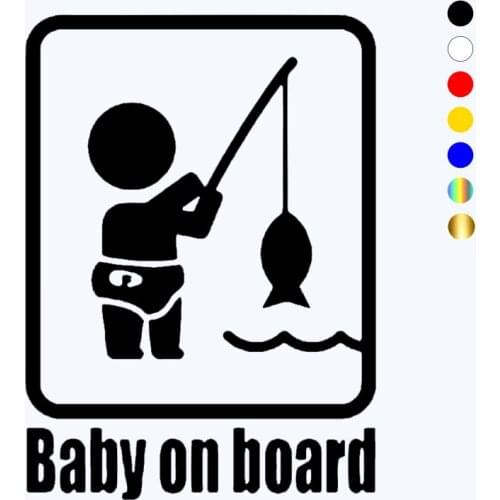 CK20835# Die-Cut Vinyl Decal Fishing Baby on Board Car Sticker Waterproof Auto Decors on Bumper Window Laptop
