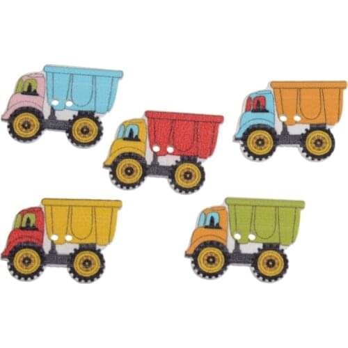 Free Shipping Retail 10Pcs Random Mixed 2 Holes Cartoon Transportation Truck Wood Sewing Buttons Scrapbooking 21x29mm