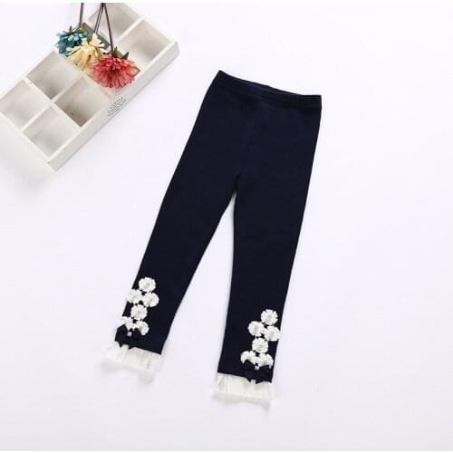High Quality Spring Autumn Children Pants sweet lace pearl design girls legging cotton toddler kids trousers 2t-7