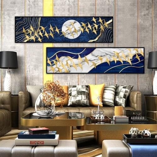 Gold Largewild goose birds wall pictures home decor canvas print arts cuadros poster modern abstract hd oil print paintings