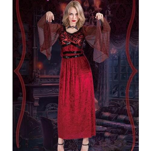 Witch Halloween Costumes For Women Vampire Cosplay Phantom Bride Red Lace Dress Middle Age Ancient Clothing Performance