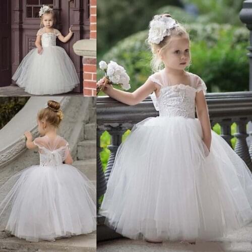 Lace Puffy Tulle Ball Gown Flower Girl Dresses Gown Appliques Girls Pageant Gowns Vintage Communion Dress Big Bow Back Custom