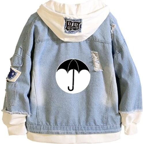 The Umbrella academy Spring Autumn Jeans Coat Mens Slim Fit Jacket Mens Hooded Jean Streetwear Male Casual Loose Outerwear