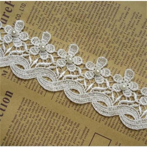 1 feet Width 4.5cm White Pearl Flower Lace Edge Trim Ribbon Embroidered Applique Sewing Craft Crochet Wedding Dress Clothes