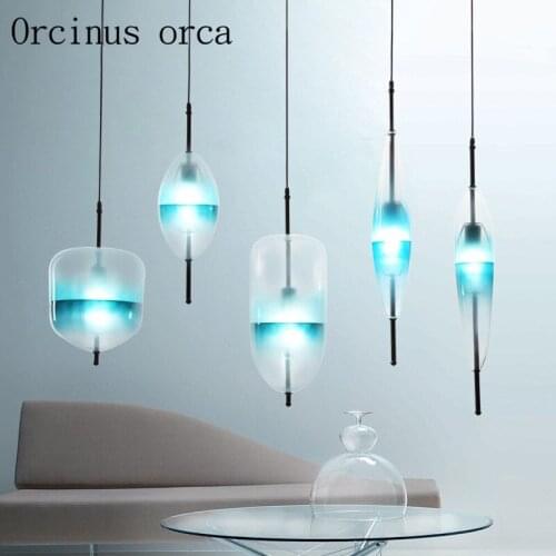 Postmodern originality simplicity gradient blue glass chandelier bar cafe restaurant Decorative art Chandelier free shipping