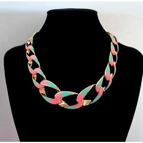 Fashion women jewelry accessories big thick gold metal colorful enamel epoxy chain link necklaces