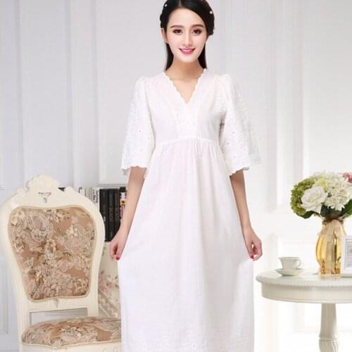 Summer ночная рубашка ladies cotton embroidery Sleepwear noble long large size Nightwear palace princess new arrival nightdress