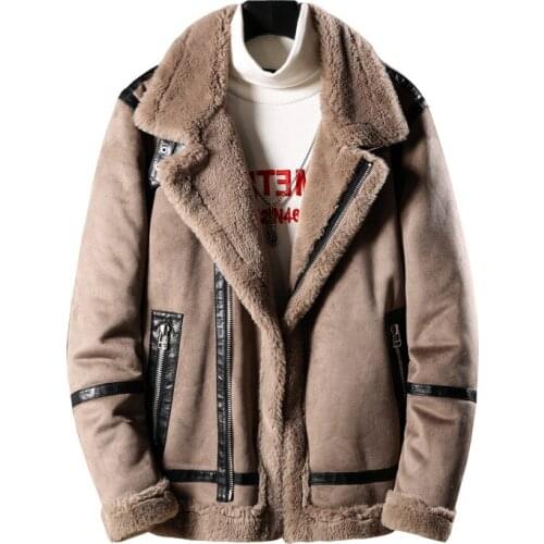 New Winter Thicker Fur One Mens Plus Velvet Thick Jacket Lamb Wool Short Cotton Coat Men Big Size M-5XL