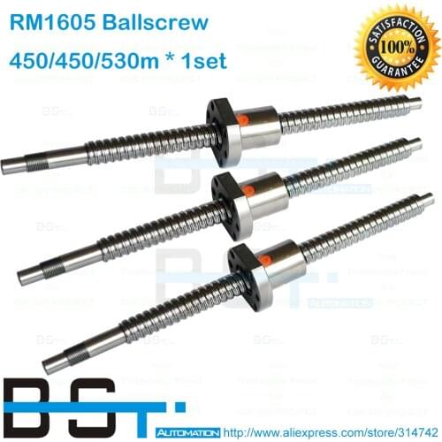 BSTMOTION New 1605 ballscrew set -L450/450/530mm-C7+3pcs SFU1605 Ballscrew nut for linear system CNC X Y Z