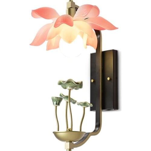 New Chinese Style Wall Lamp Creative Hallway Aisle Light Chinese Style Living Room Bedroom Antique Bedside Lamp Zen Lotus