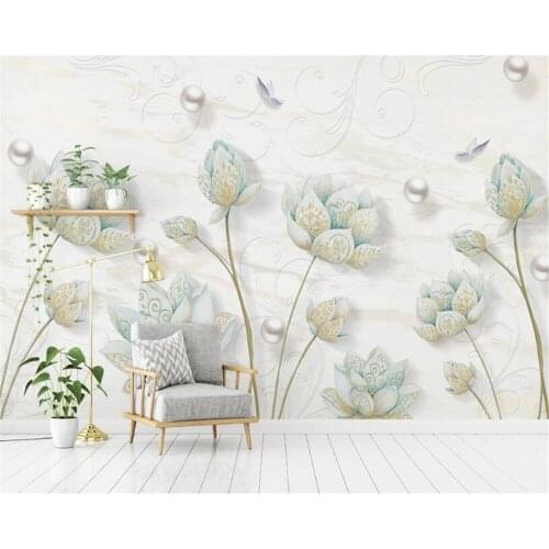 Beibehang wallpaper for walls 3 d Nordic modern minimalist 3D jewelry lotus butterfly custom any size 3d wallpaper Wall Sticker