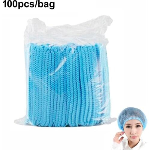100pcs Disposable Blue Pleated Elastic Mesh Shape Non-woven Sterile Anti Dust Tattoo Hats Caps Hairnet For Semi-permanent Makeup