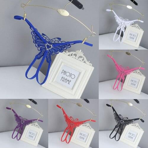 Butterfly Pattern Pure Color Panties Womens Sexy Lingerie Lace Open Thong Panties G-Pants Lingerie Pajamas Woman Underwear