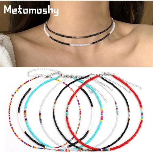 1/2pcs New Bohemian Handmade Rainbow Beads Choker Necklace 4mm Beaded Choker Satellite Necklace Women Fashion Jewelry Necklaces