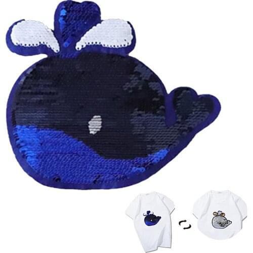 Sequins Whale Patch Reversible Change Color AB Patches For Clothing Ins Fashion Strange Things Stcikers Home Decor Diy Gifts