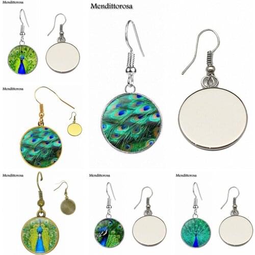 For Girls Handmade Gift Peacock Fashion Jewelry Glass Cabochon Bronze/Silver/Golden Clip Ear Hook Drop Earrings Women
