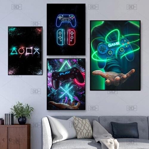 Nordic Gamer Room Poster Abstract Wall Art Led Game Handle Decoration Canvas Painting Wall Prints for Teen Bedroom Home Decor